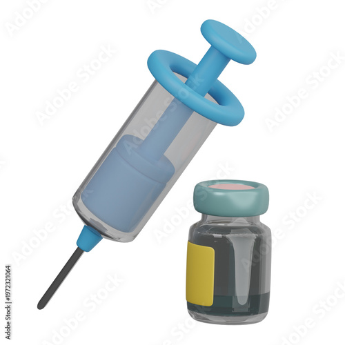 3D Syringe and Vaccine Bottle Medical Injection Healthcare Illustration