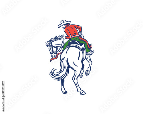 Western Cowboy Riding Bucking Horse Illustration for T-Shirt Print, Poster, and Graphic Design