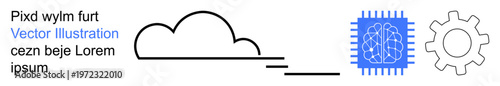 Cloud computing, AI systems, machine learning, technology integration, innovation, automation. ion of a cloud, brain chip and mechanical gear symbols. Cloud computing and AI systems concept