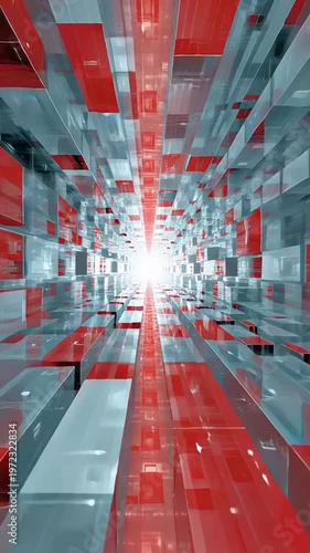 Futuristic 3D Rendering of Red and Gray Cubes.
