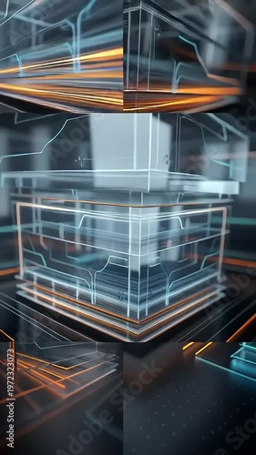 Futuristic Architecture with Neon Lights and Glass.