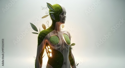 Humanoid Form Pixelated Greenery Blending With Nature Nature Inspired Digital Art Portrait