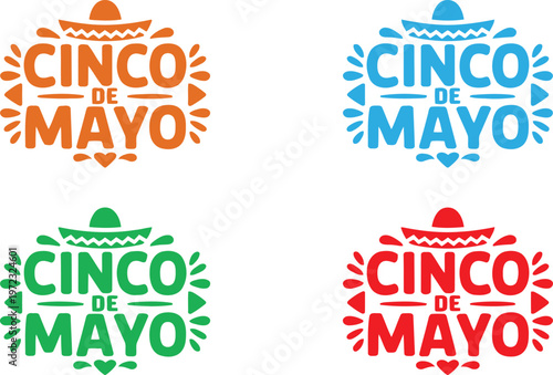 Colorful cinco de mayo celebration logos with sombreros and festive patterns Vector