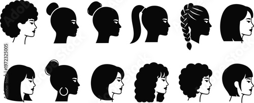 Variations of female hairstyles in silhouette form Vector