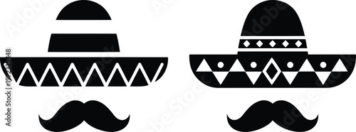 Two stylized sombrero-wearing characters with mustaches in contrasting designs Vector