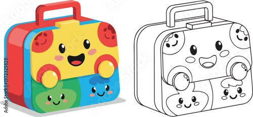 tiffin lunch box doodle school cartoon vector illustration of children learning kid color book