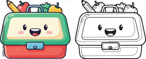 tiffin lunch box doodle school cartoon vector illustration of children learning kid color book