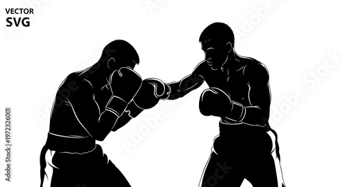 Two boxers fighting, silhouette, boxing match, sport vector illustration