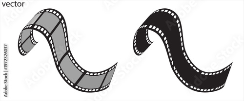 Curved wavy movie film strip border vector silhouette. Film strip frame vector  movie reel border template with empty frames photography video and pic vector illustration. Film strip line act 
