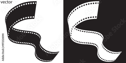 Curved wavy movie film strip border vector silhouette. Film strip frame vector  movie reel border template with empty frames photography video and pic vector illustration. Film strip line act 