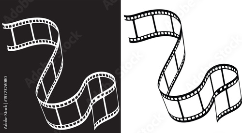 Curved wavy movie film strip border vector silhouette. Film strip frame vector  movie reel border template with empty frames photography video and pic vector illustration. Film strip line act 