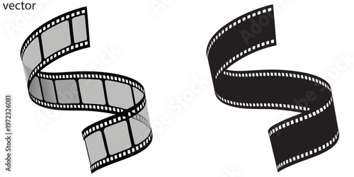 Curved wavy movie film strip border vector silhouette. Film strip frame vector  movie reel border template with empty frames photography video and pic vector illustration. Film strip line act 