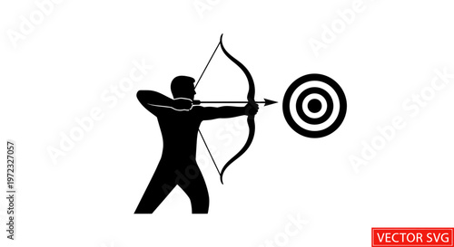 Archer Aiming Bow and Arrow at Target Icon Silhouette