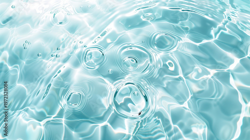 Clear water ripples and bubbles abstract background with soft aqua transparent texture