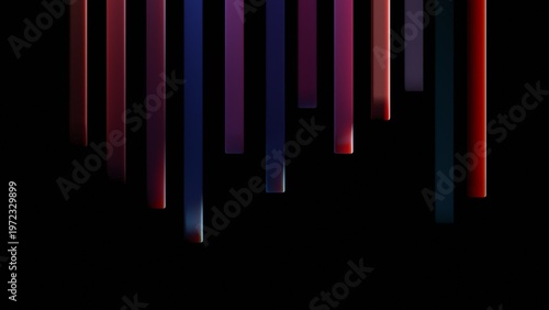 Abstract vertical glowing neon bars with red and blue light on dark background