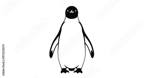 Black silhouette of a penguin isolated on white background.