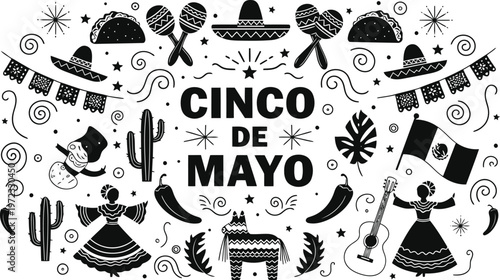 Celebrating cinco de mayo with traditional mexican symbols and artifacts Vector