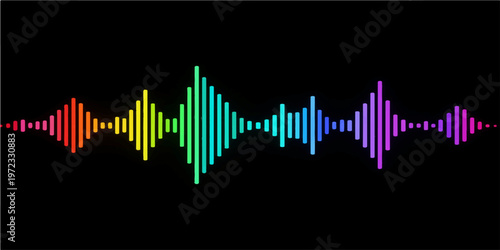 Blue digital audio equalizer wave on black background with light lines representing growth data technology for a modern business finance chart illustration vector design