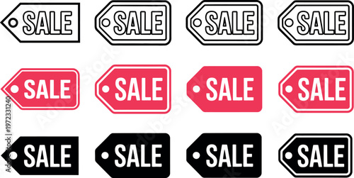 Sale stickers and tags in various colors and shapes for discounts and promotions