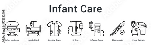 Infant care banner web icon provides specialized neonatal equipment for monitoring and treating newborn patients.