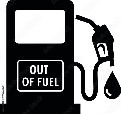 Gas pump showing out of fuel with dripping nozzle symbolizing empty service station economy crisis and financial problem.