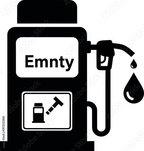 Gas station pump with empty sign and dripping nozzle indicating fuel shortage in economy and transportation sector concerns.