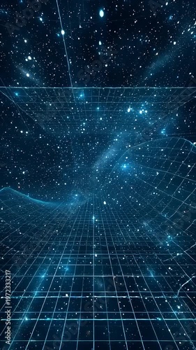 Futuristic Grid Network with Stars and Nebula.