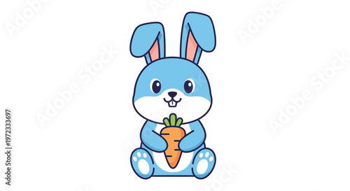 Cute cartoon blue bunny holding carrot.