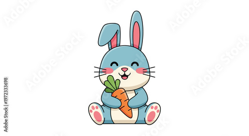 Cute blue bunny holding a carrot.