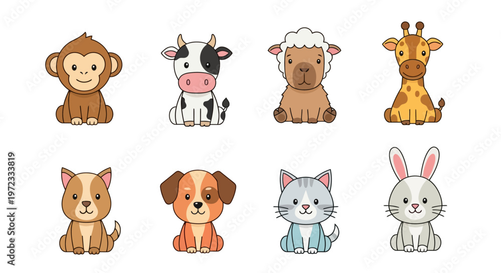 Fototapeta premium Adorable Baby Animal Illustration Set