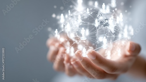 Connected network in human hands concept