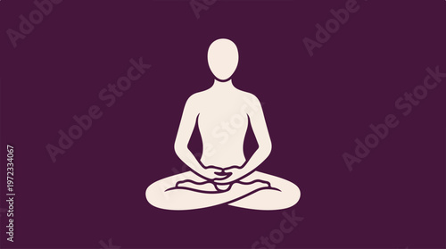 Meditating Figure in Lotus Position on a Purple Background.