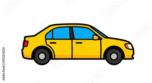 Yellow sedan car side view vector illustration isolated on white background.