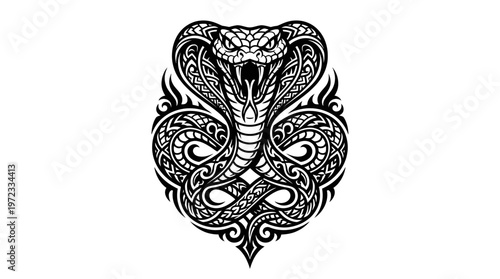 Tribal Cobra Tattoo Design - Intricate Snake Illustration
