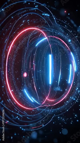 Futuristic Neon Light Circles in Space.