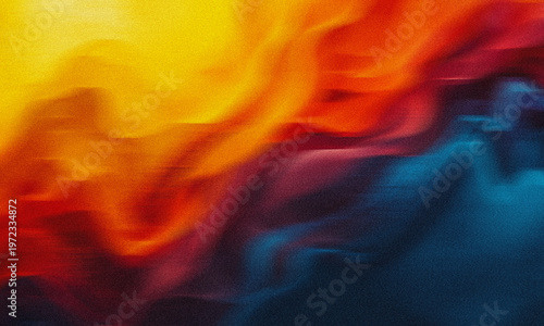 Abstract Vibrant Gradient Background with Grainy Texture and Fluid Motion Blur in Orange and Blue
