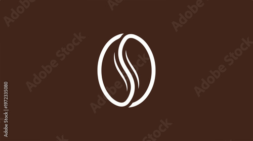 Minimalist coffee bean logo design on a brown background.