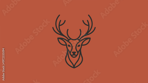 Minimalist deer head illustration on a solid orange background for design.