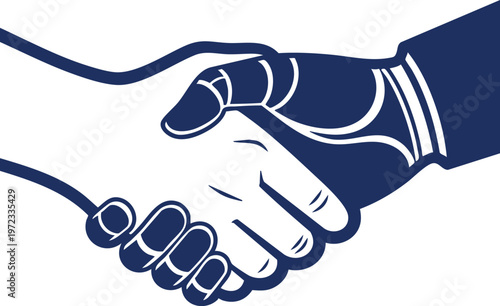 A graphic illustration depicting a handshake between two individuals symbolizing agreement, partnership, or collaboration