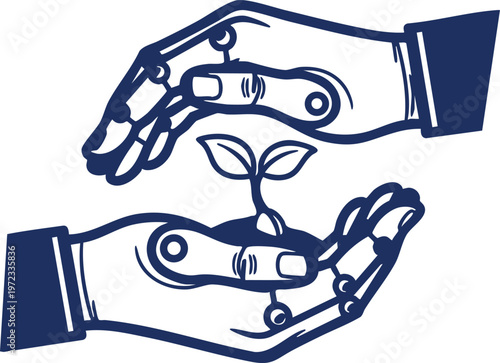 The harmonious collaboration between human hands and robotic assistance nurturing growth and innovation