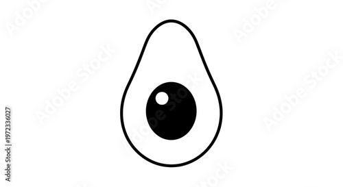 Simple black and white avocado icon with a seed.