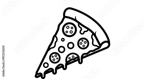 Delicious Pepperoni Pizza Slice with Melting Cheese Outline.