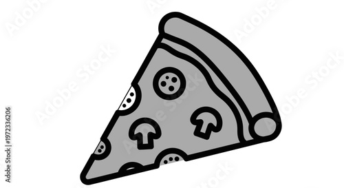 A simple cartoon slice of mushroom pizza with a thick crust.