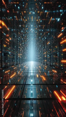 Futuristic Server Room with Bright Light.