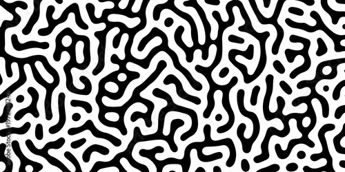 Abstract truing organic wallpaper Turing reaction diffusion monochrome seamless pattern with chaotic motion. Generative algorithm psychedelic background. Reaction-diffusion or truing pattern formation