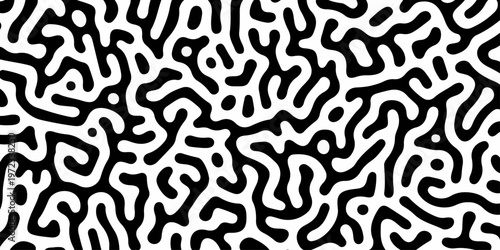 Abstract truing organic wallpaper Turing reaction diffusion monochrome seamless pattern with chaotic motion. Generative algorithm psychedelic background. Reaction-diffusion or truing pattern formation