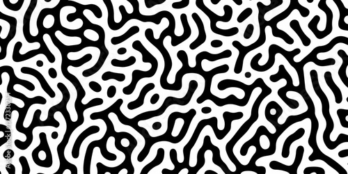 Abstract truing organic wallpaper Turing reaction diffusion monochrome seamless pattern with chaotic motion. Generative algorithm psychedelic background. Reaction-diffusion or truing pattern formation
