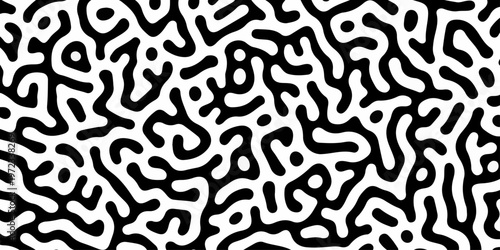 Abstract truing organic wallpaper Turing reaction diffusion monochrome seamless pattern with chaotic motion. Generative algorithm psychedelic background. Reaction-diffusion or truing pattern formation