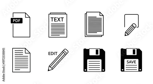 Document Icons: PDF Text Edit and Save Symbols.
