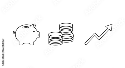 Financial Growth and Savings Concept with Piggy Bank Coins and Upward Arrow.
